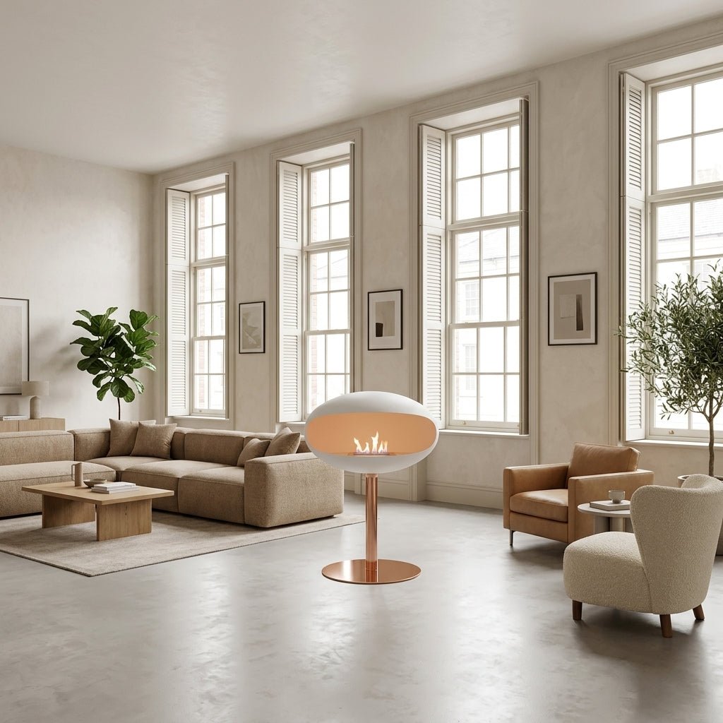 Cocoon Fires Cocoon Freestanding Bioethanol Fireplace on Pedestal in 74H x 60W x 60D cm