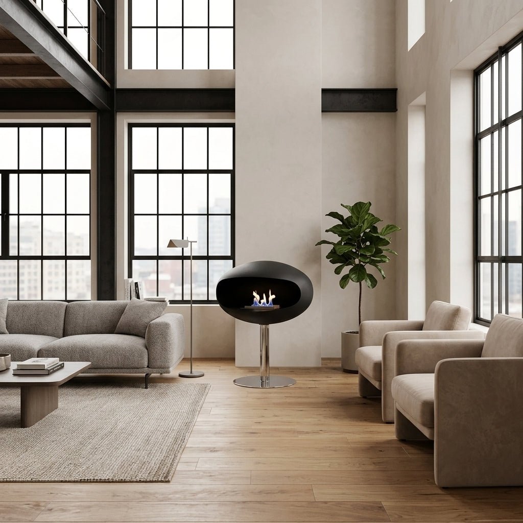 Cocoon Fires Cocoon Freestanding Bioethanol Fireplace on Pedestal in 74H x 60W x 60D cm