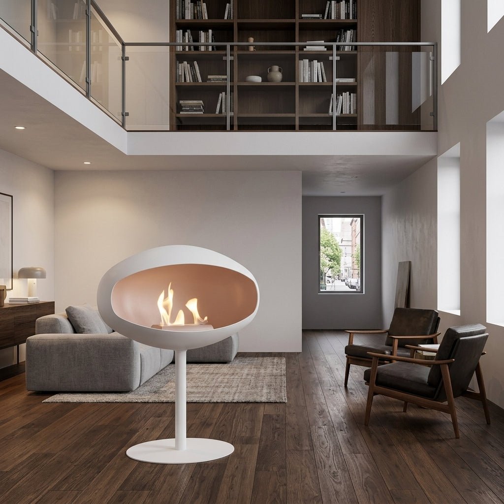 Cocoon Fires Cocoon Freestanding Bioethanol Fireplace on Pedestal in 74H x 60W x 60D cm