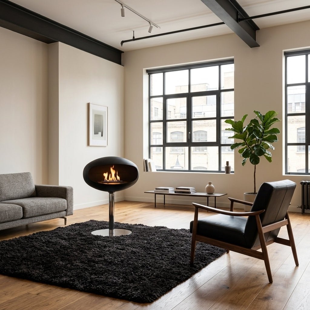 Cocoon Fires Cocoon Freestanding Bioethanol Fireplace on Pedestal in 74H x 60W x 60D cm