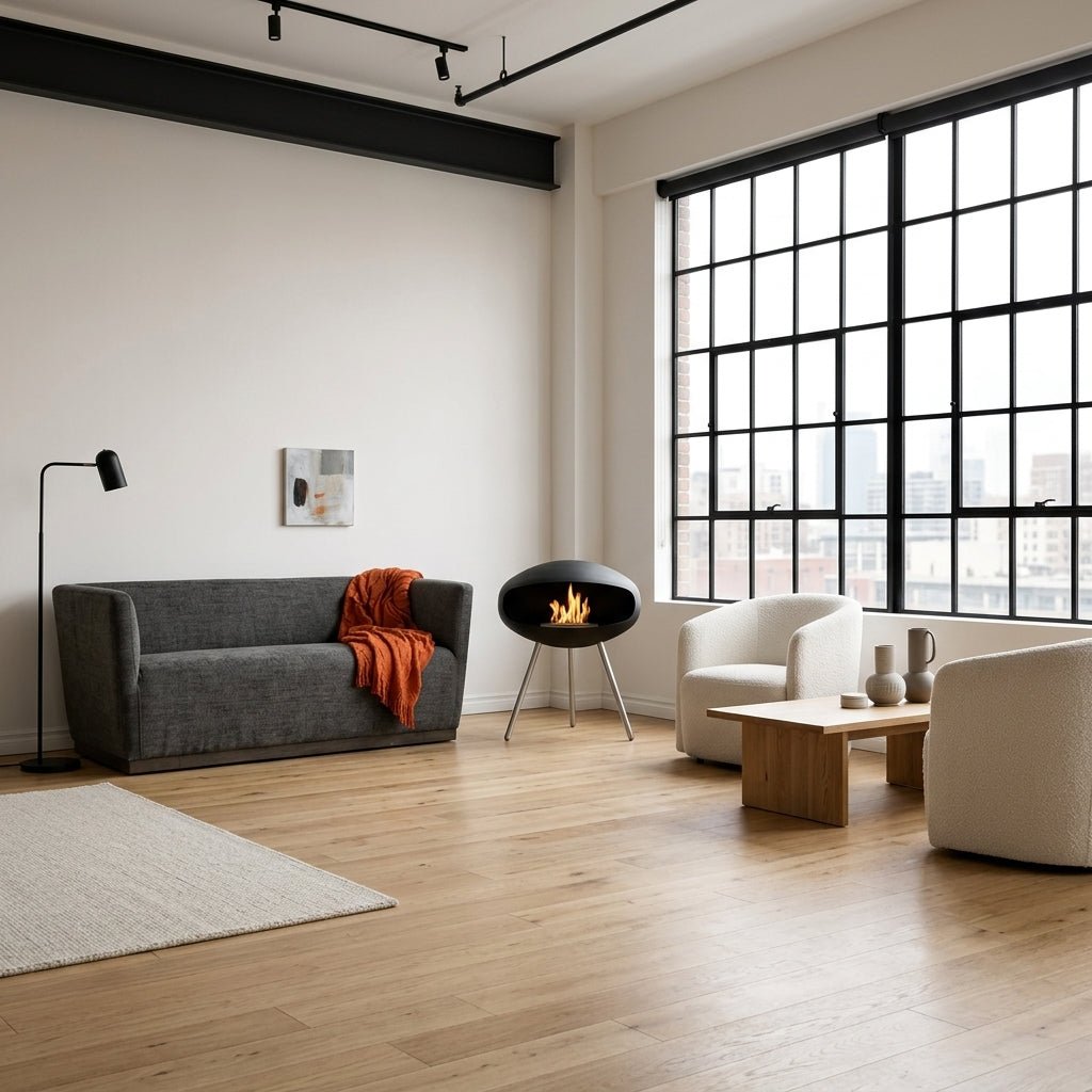 Cocoon Fires Terra Freestanding Bioethanol Fireplace on Tripod Legs in 74H x 60W x 60D cm