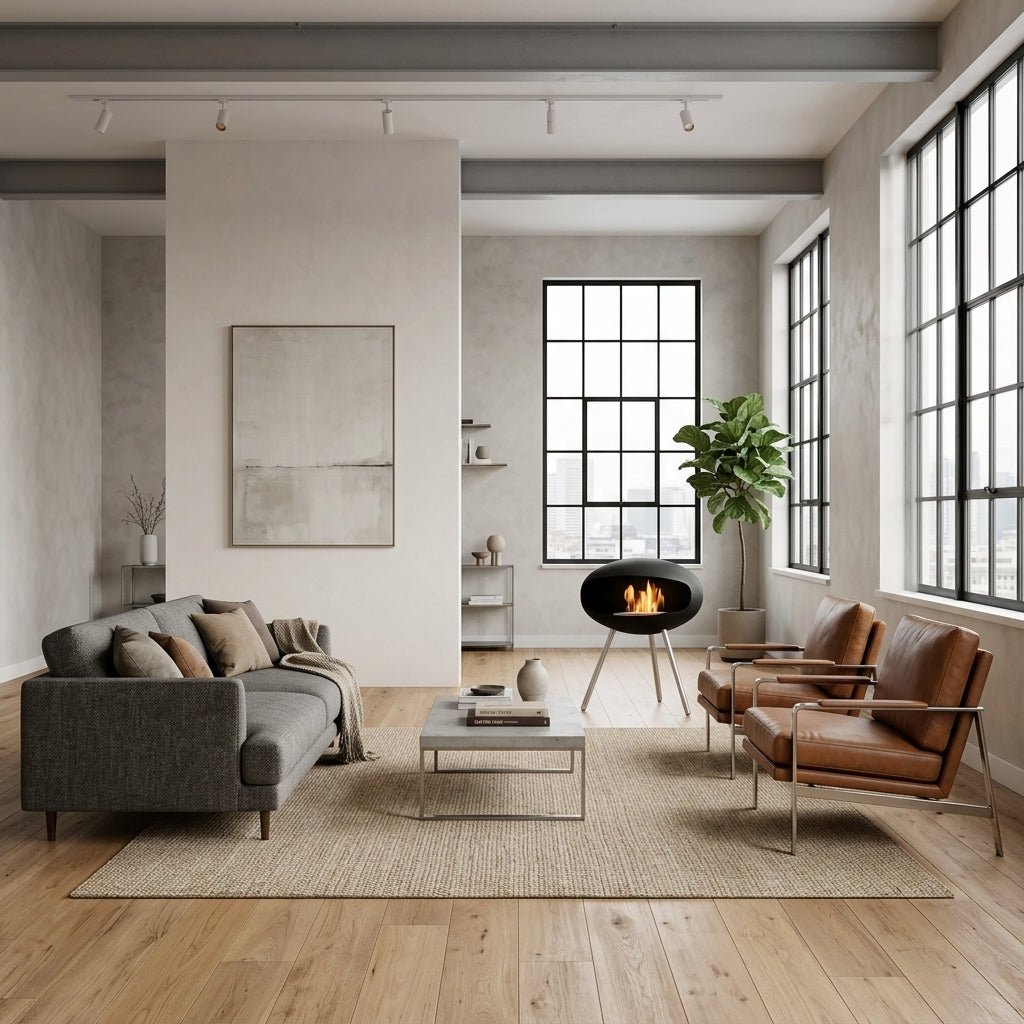 Cocoon Fires Terra Freestanding Bioethanol Fireplace on Tripod Legs in 74H x 60W x 60D cm