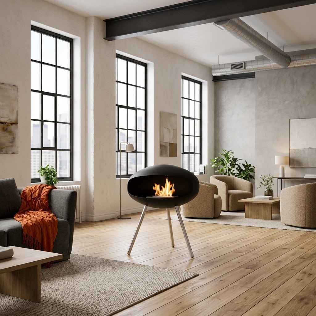 Cocoon Fires Terra Freestanding Bioethanol Fireplace on Tripod Legs in 74H x 60W x 60D cm