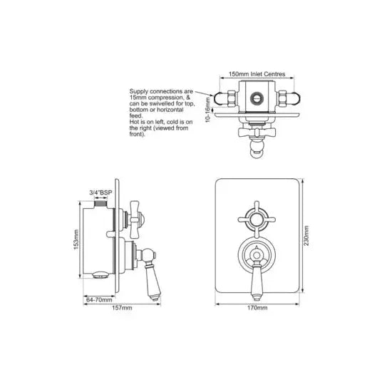 Hurlingham Concealed Dual Control Thermostatic Valve 1 Outlet - Ice Cold Spice | Nickel H230 x W170