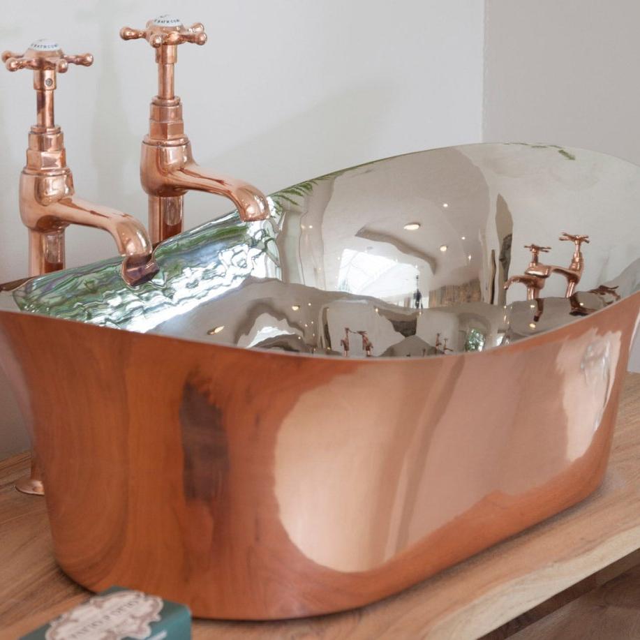 Hurlingham Copper Bateau Basin With Nickel Interior - Ice Cold Spice | Nickel Interior Copper H215 x W620 x D365