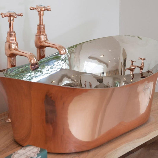 Hurlingham Copper Bateau Basin With Nickel Interior - Ice Cold Spice | Nickel Interior Copper H215 x W620 x D365