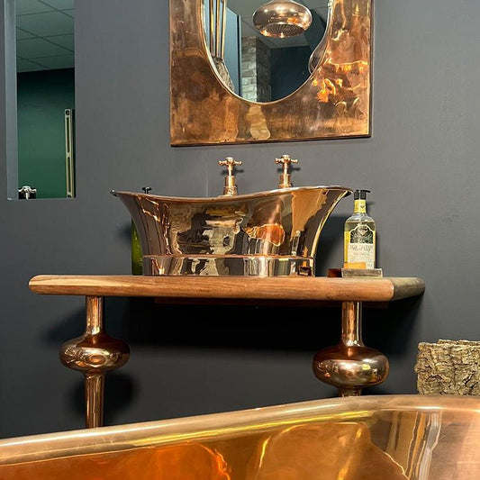 Hurlingham Copper Bateau Basin With Roll Top - Ice Cold Spice | Copper H215 x W620 x D340