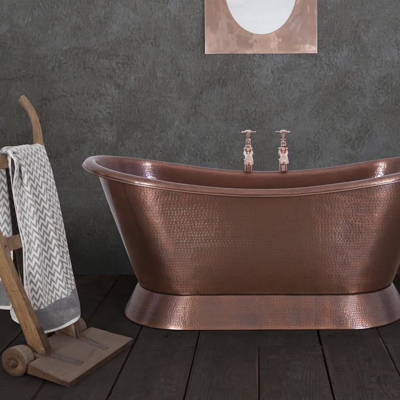 Hurlingham Baths Hammered Copper Bateau Freestanding Bath - baths - Ice Cold Spice | Copper L1670 x W720 x 7H10