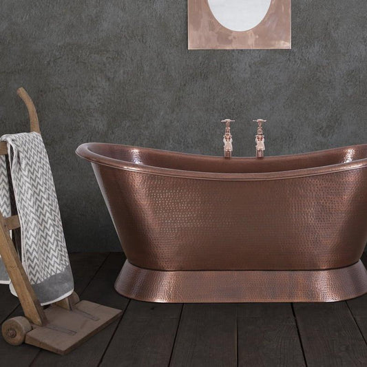 Hurlingham Baths Hammered Copper Bateau Freestanding Bath - baths - Ice Cold Spice | Copper L1670 x W720 x 7H10