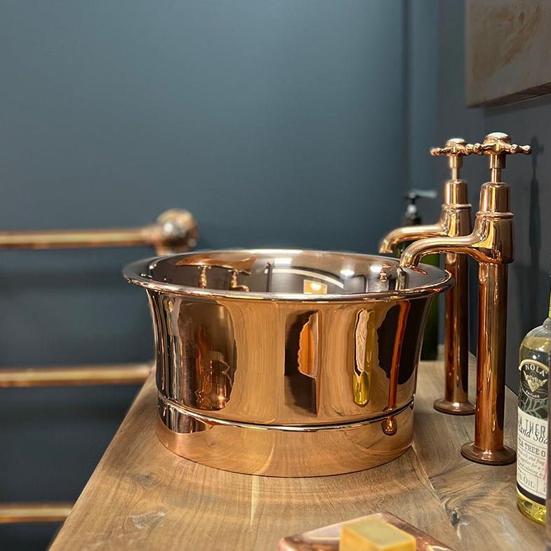 Hurlingham Copper Tub Basin With Roll Top - Ice Cold Spice | Copper H182 x W375 x D375