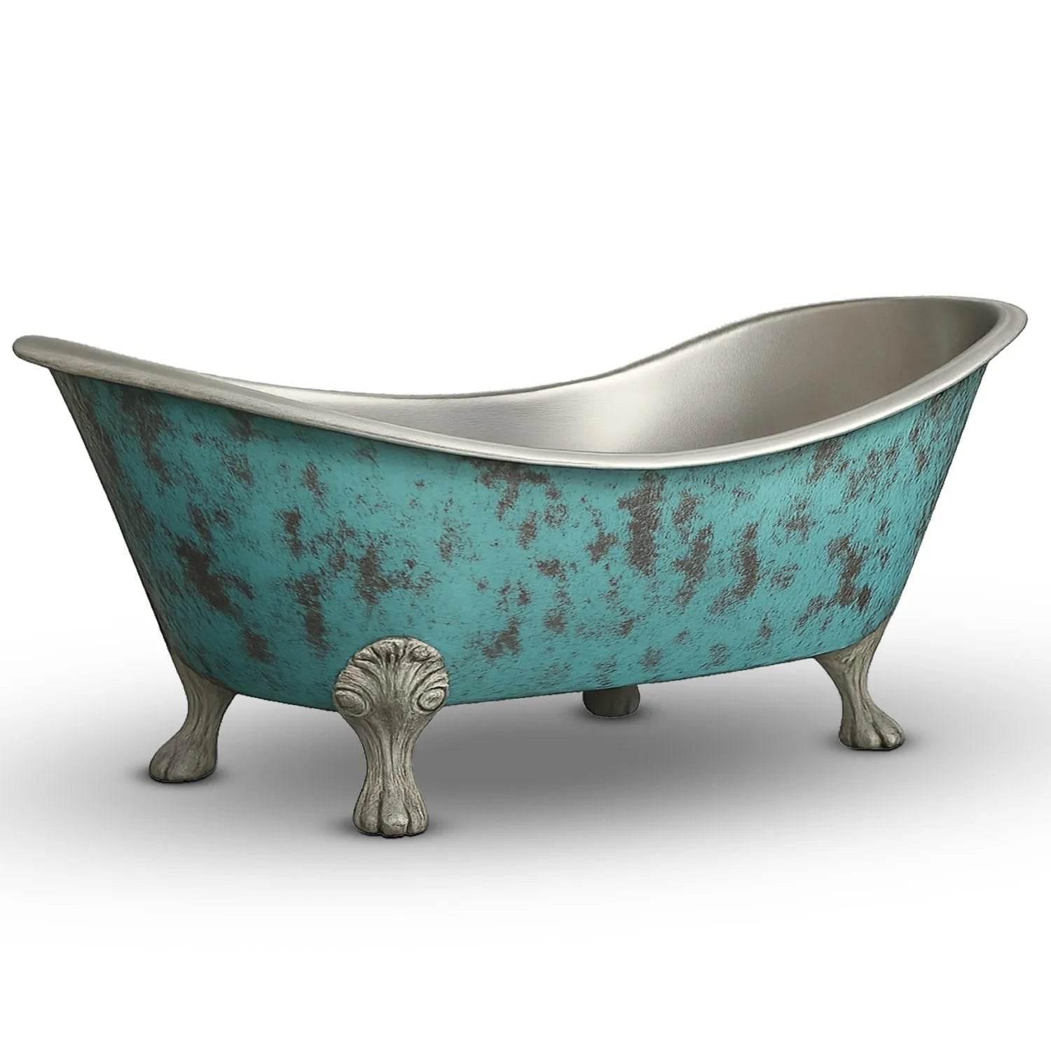 Coppersmith Clawfoot Copper Bathtub Verdigris Patina Exterior & Tin Interior Double Slipper in L1828.80 x W812.80 x H787.40