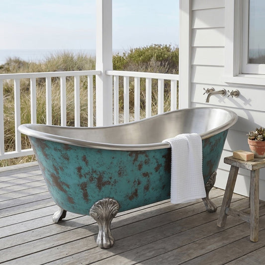 Coppersmith Clawfoot Copper Bathtub Verdigris Patina Exterior & Tin Interior Double Slipper in L1828.80 x W812.80 x H787.40