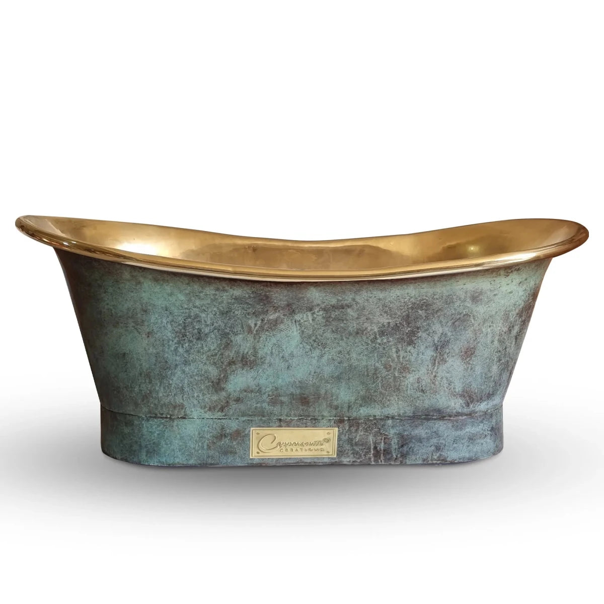 Coppersmith Creations Brass Freestanding Bathtub Aged Turquoise Patina Finish Straight Base in Turquoise Patina