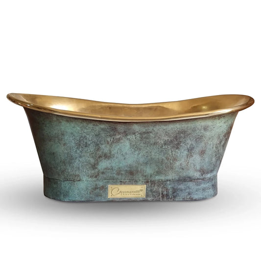 Coppersmith Creations Brass Freestanding Bathtub Aged Turquoise Patina Finish Straight Base in Turquoise Patina
