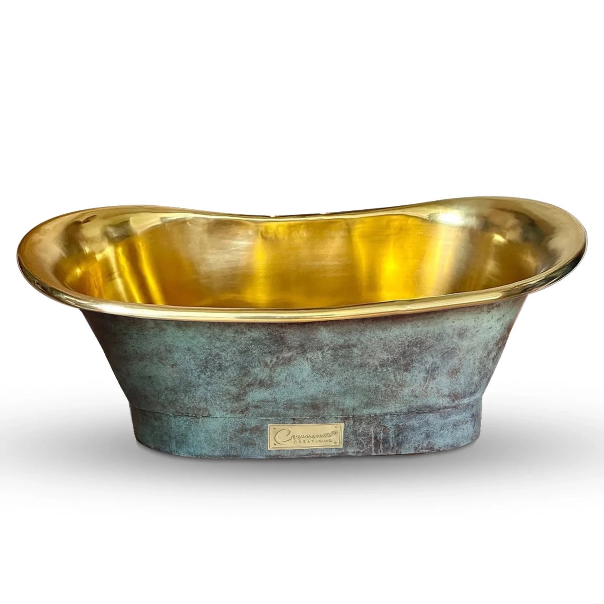 Coppersmith Creations Brass Freestanding Bathtub Aged Turquoise Patina Finish Straight Base in Turquoise Patina