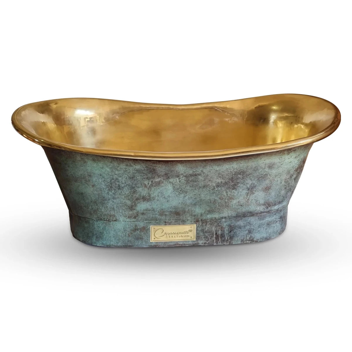 Coppersmith Creations Brass Freestanding Bathtub Aged Turquoise Patina Finish Straight Base in Turquoise Patina