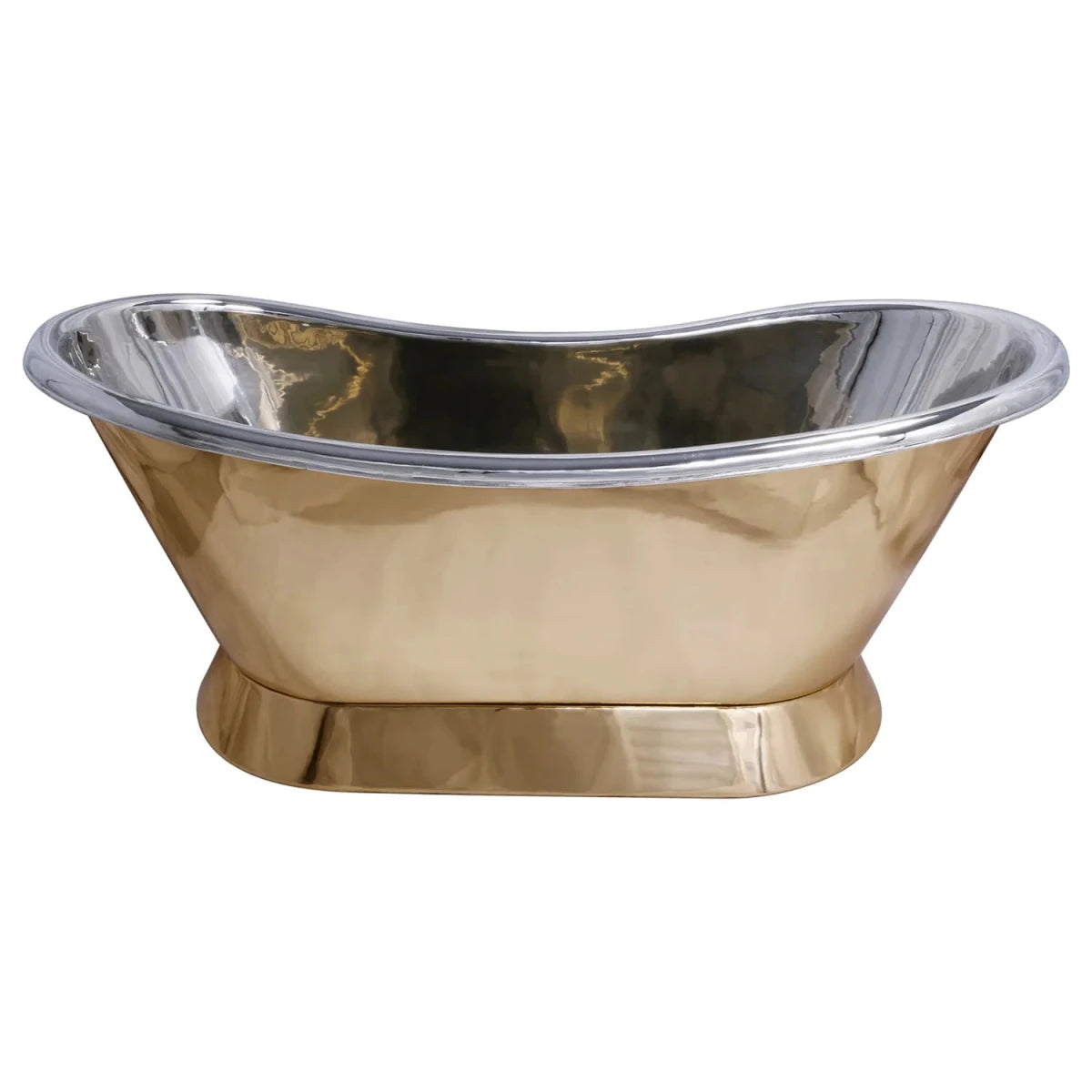 Coppersmith Creations Brass Freestanding Bathtub Nickel Interior Slanting Base in Warm Brass