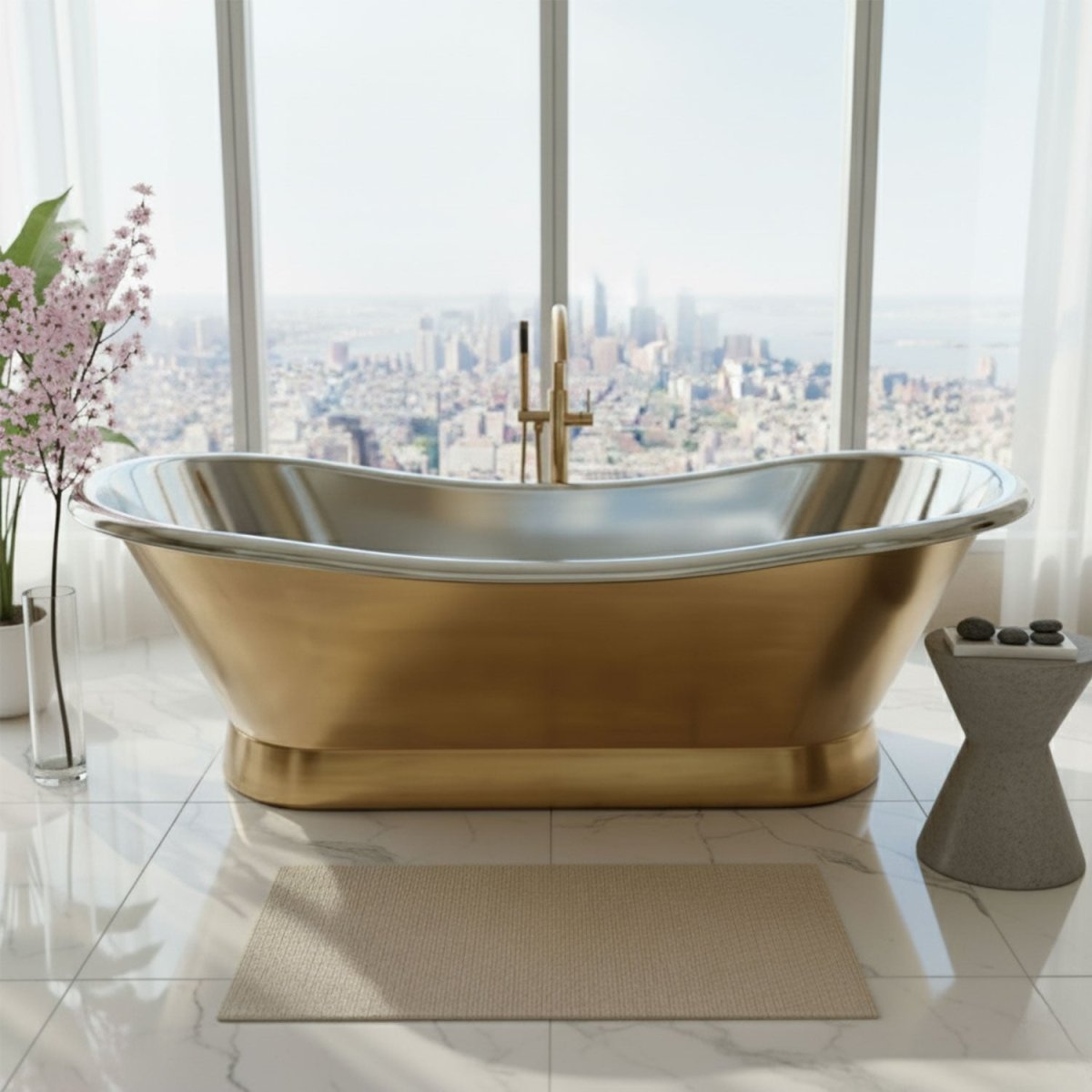 Coppersmith Creations Brass Freestanding Bathtub Nickel Interior Slanting Base in Warm Brass