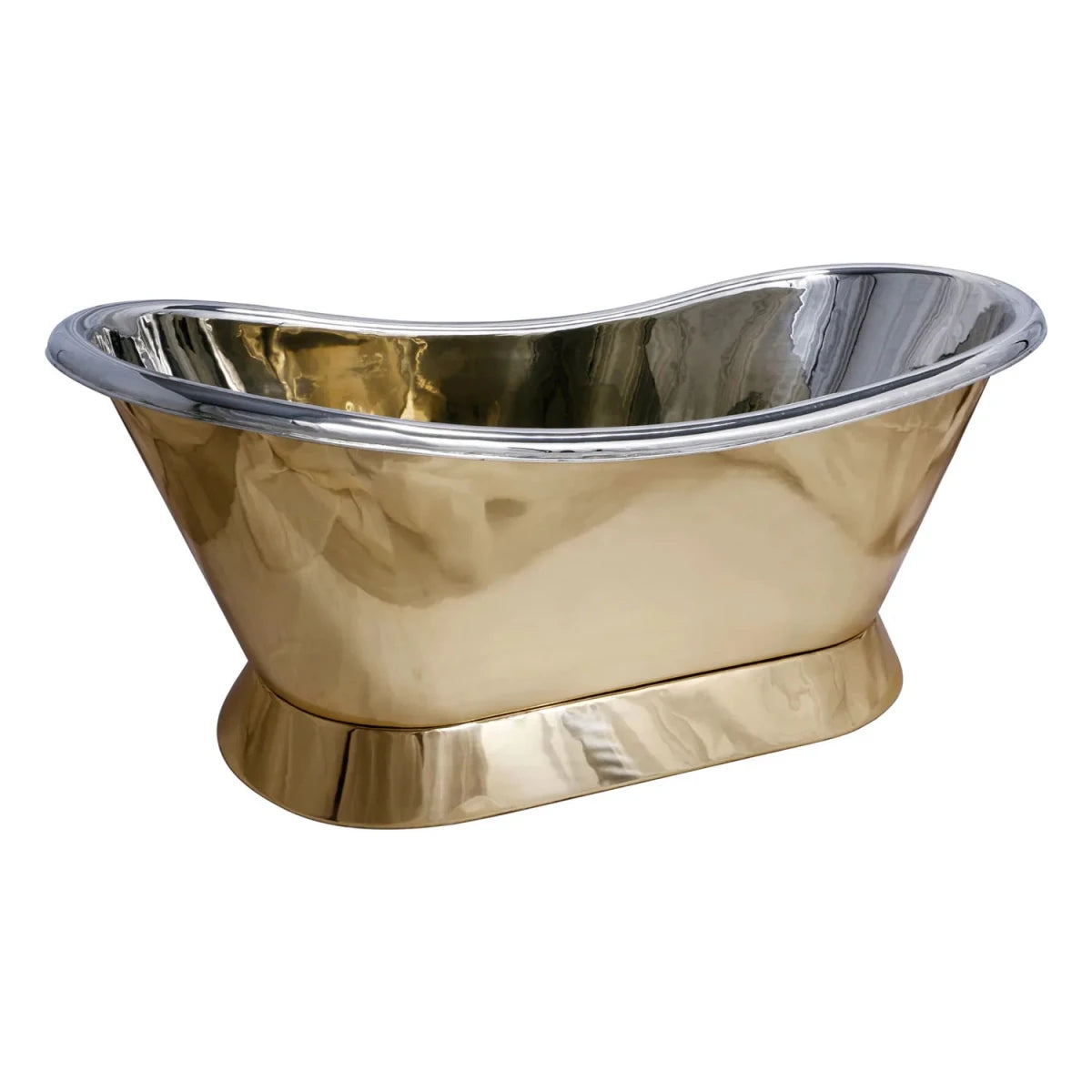 Coppersmith Creations Brass Freestanding Bathtub Nickel Interior Slanting Base in Warm Brass