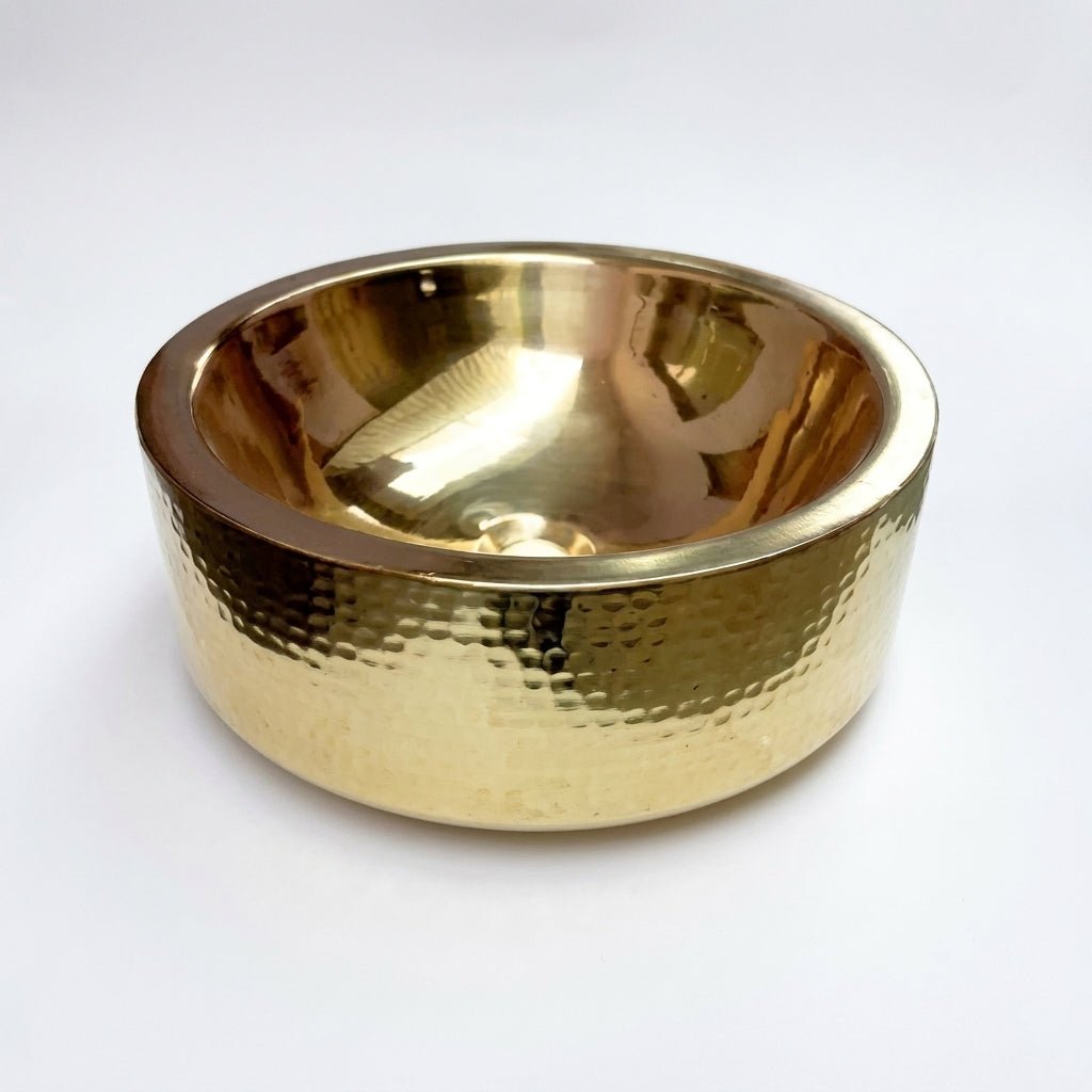Coppersmith Creations Brass Sink Hammered Pattern Exterior & Smooth Interior Double Wall in