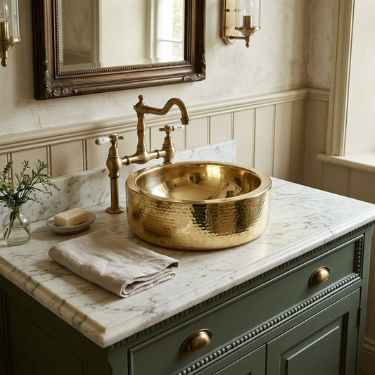 Coppersmith Creations Brass Sink Hammered Pattern Exterior & Smooth Interior Double Wall in