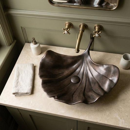 Coppersmith Creations Cast Bronze Sink Leaf Design in Brass