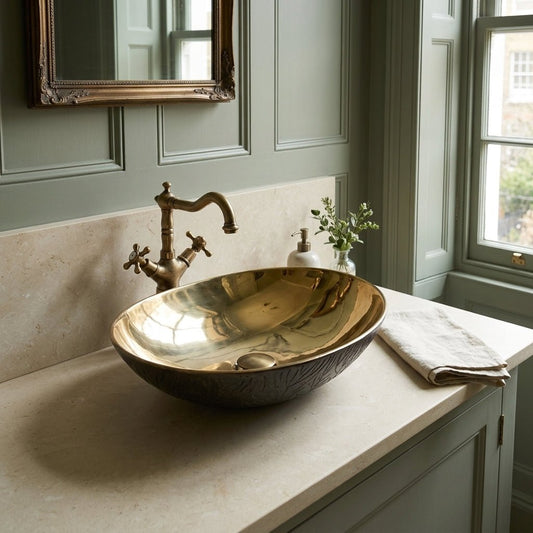 Coppersmith Creations Cast Bronze Sink Shiny Yellow Inside Dark Outside in