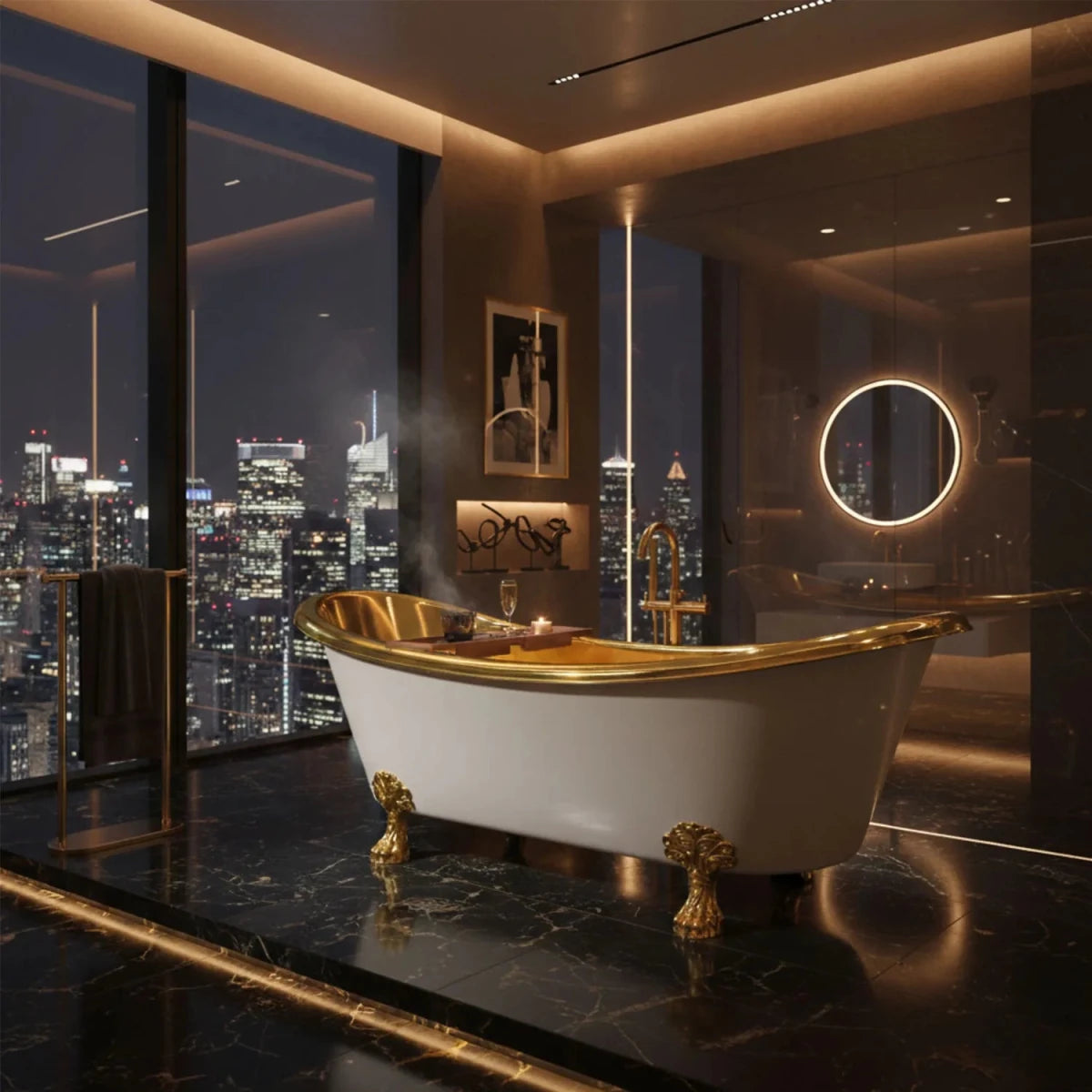 Coppersmith Creations Clawfoot Brass Bathtub Polished Brass Interior & Matt White Exterior Finish in White
