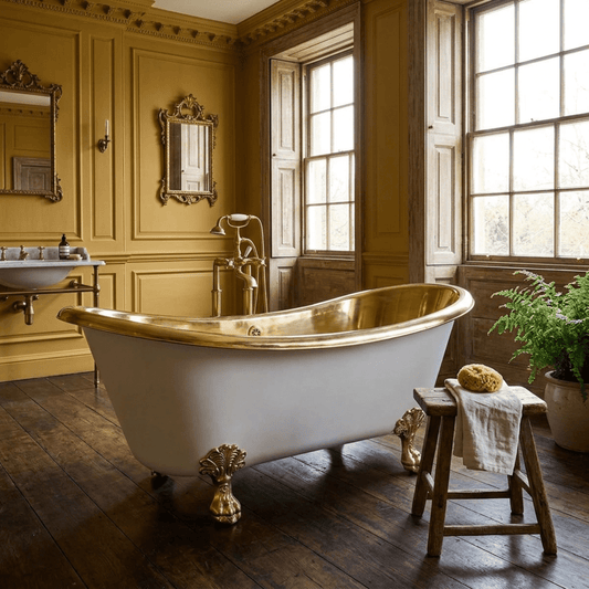 Coppersmith Creations Clawfoot Brass Bathtub Polished Brass Interior & Matt White Exterior Finish in White