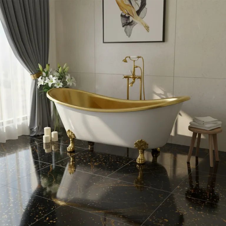 Coppersmith Creations Clawfoot Brass Bathtub Polished Brass Interior & Matt White Exterior Finish in White
