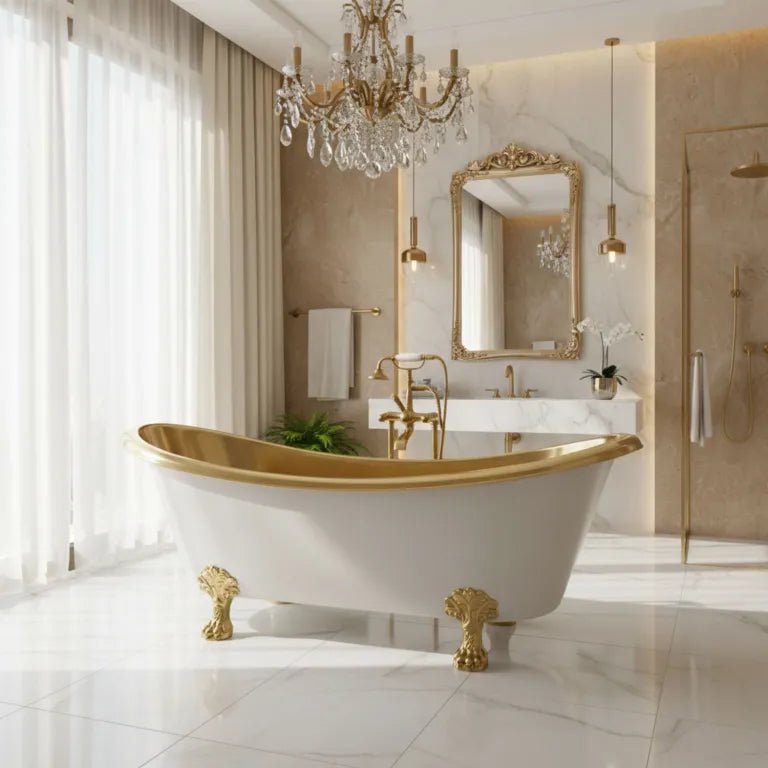 Coppersmith Creations Clawfoot Brass Bathtub Polished Brass Interior & Matt White Exterior Finish in White