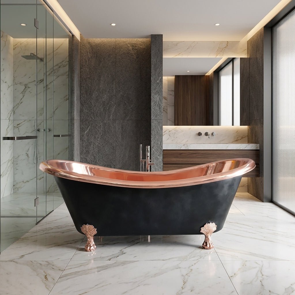 Coppersmith Creations Clawfoot Copper Bathtub Black Outside in Black