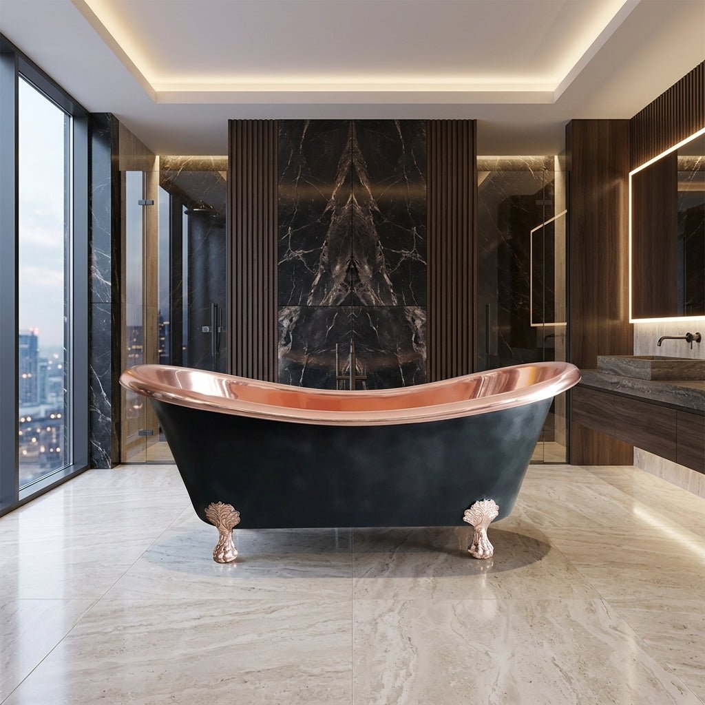 Coppersmith Creations Clawfoot Copper Bathtub Black Outside in Black