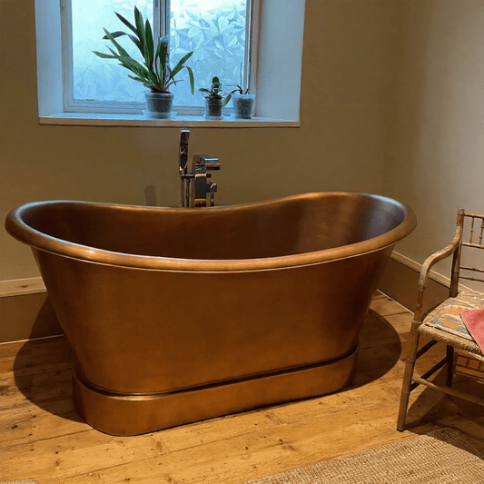 Coppersmith Creations Copper Freestanding Bath Tub Antique Finish Double Slipper 66 inches in Dark Antique Copper