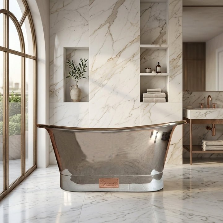 Coppersmith Creations Copper Freestanding Bath Tub Full Nickel Finish Straight Base in Nickel