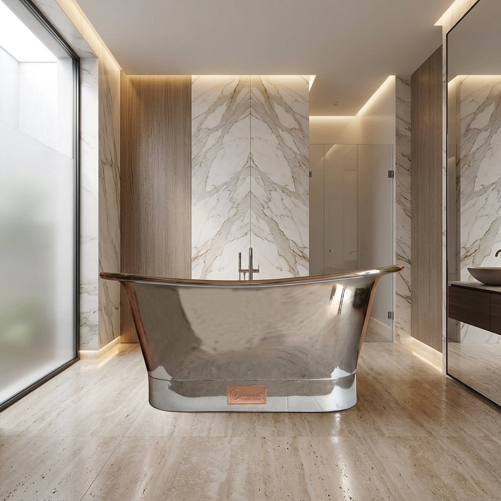 Coppersmith Creations Copper Freestanding Bath Tub Full Nickel Finish Straight Base in Nickel