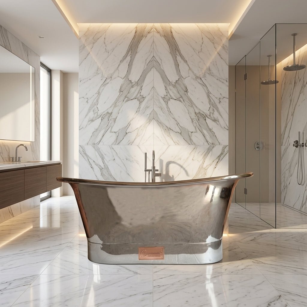 Coppersmith Creations Copper Freestanding Bath Tub Full Nickel Finish Straight Base in Nickel