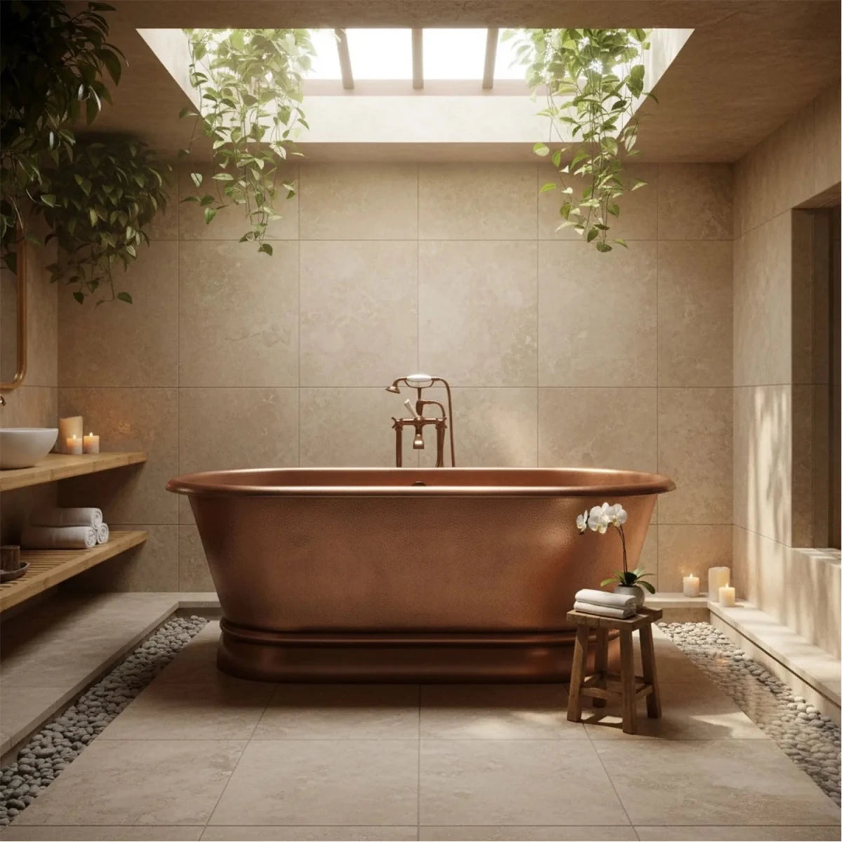 Coppersmith Creations Copper Freestanding Bathtub Antique Finish Hammered Pedestal in Antique Copper