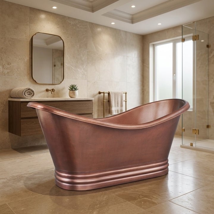 Coppersmith Creations Copper Freestanding Bathtub Antique Finish Hammered Ribbed Base in Antique Copper