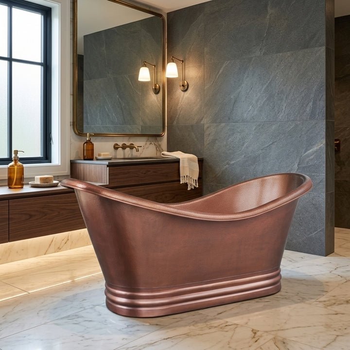 Coppersmith Creations Copper Freestanding Bathtub Antique Finish Hammered Ribbed Base in Antique Copper
