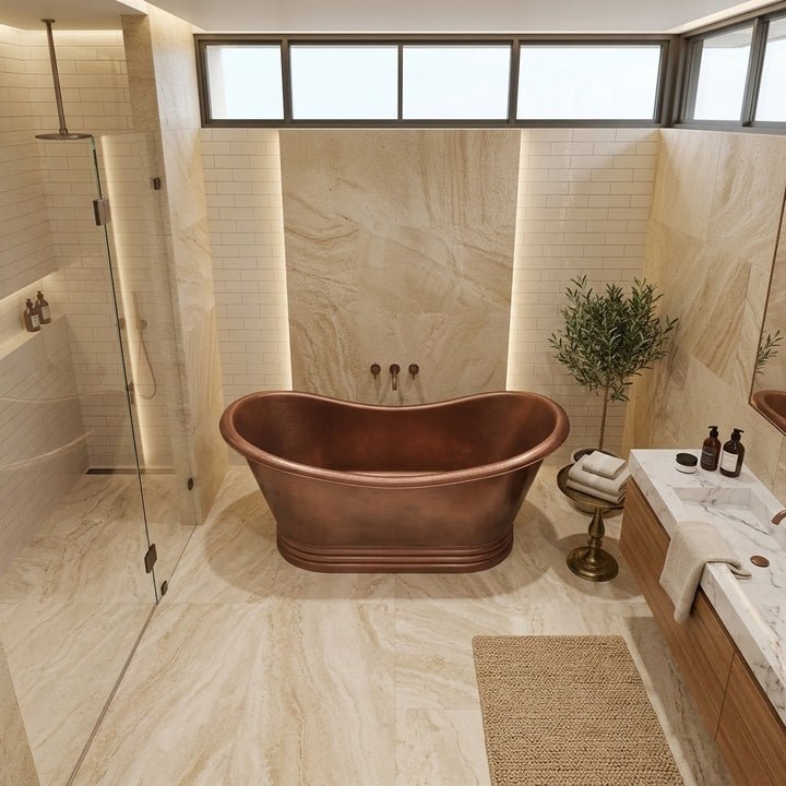 Coppersmith Creations Copper Freestanding Bathtub Antique Finish Hammered Ribbed Base in Antique Copper