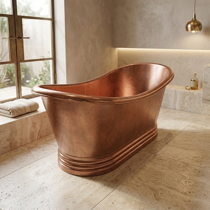 Coppersmith Creations Copper Freestanding Bathtub Antique Finish Hammered Ribbed Base in Antique Copper