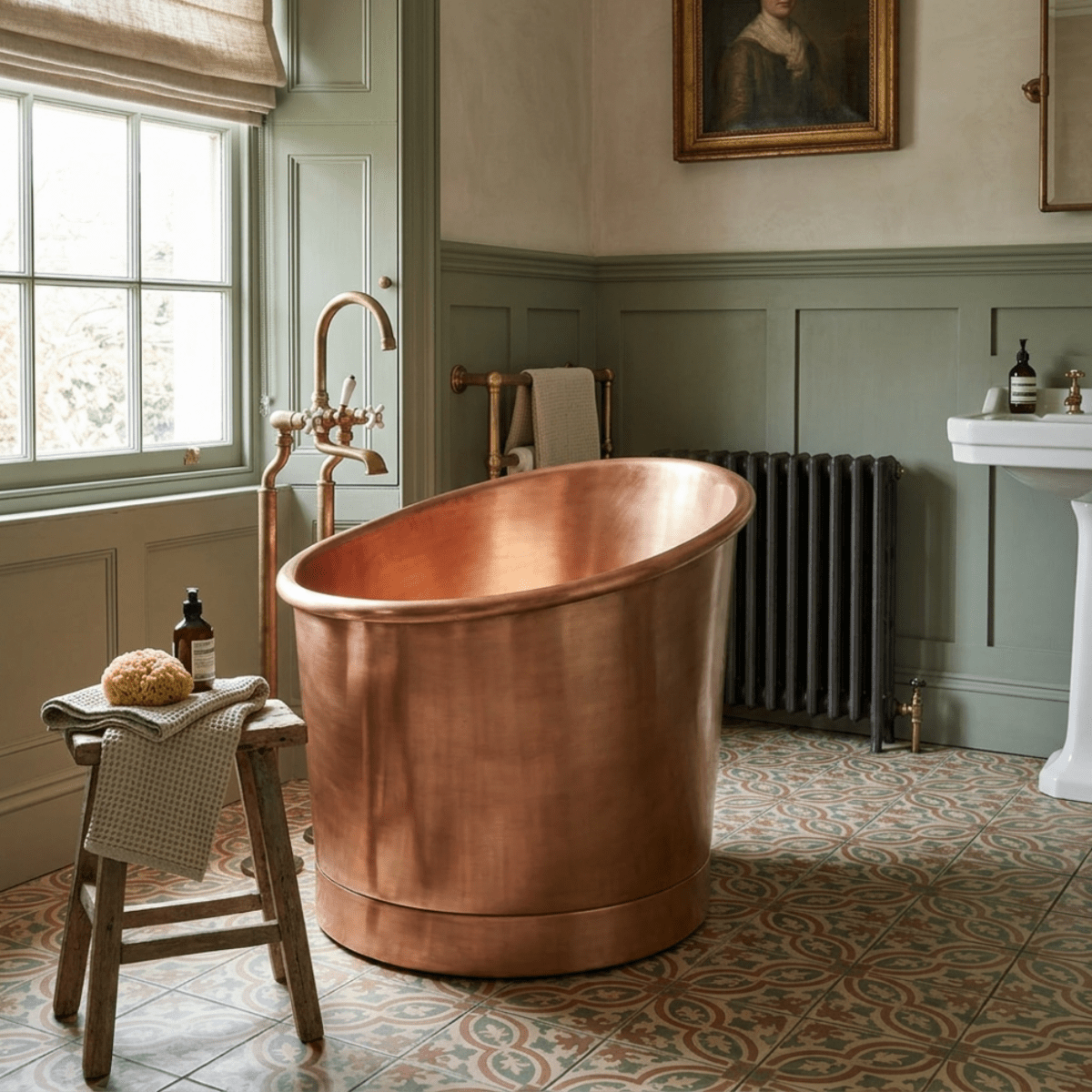 Coppersmith Creations Copper Freestanding Bathtub Antique Finish Japanese Style (Height 37.5", Diameter 39″) in L990.6 x W990.6 x H952.5