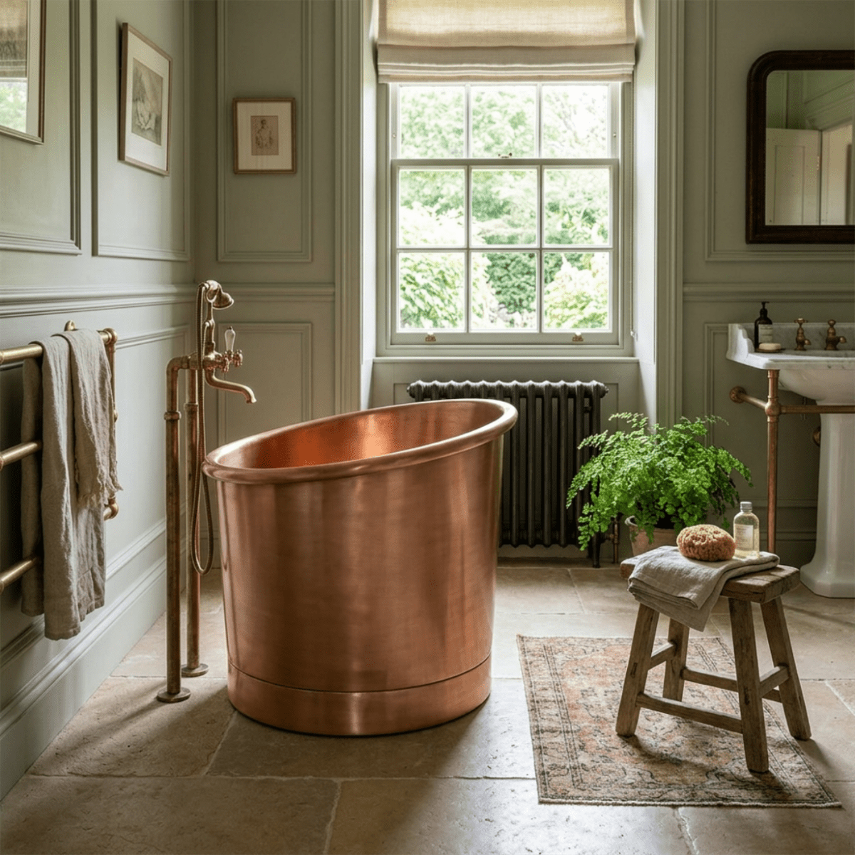Coppersmith Creations Copper Freestanding Bathtub Antique Finish Japanese Style (Height 37.5", Diameter 39″) in L990.6 x W990.6 x H952.5