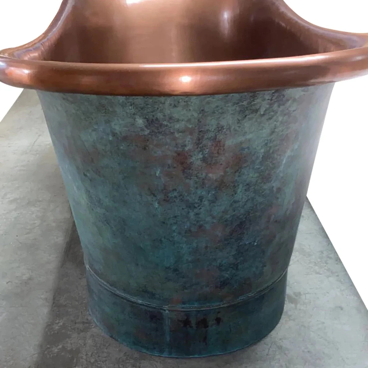 Coppersmith Creations Copper Freestanding Bathtub Antique Turquoise Patina Straight Base Beaded Base in Turquoise Patina