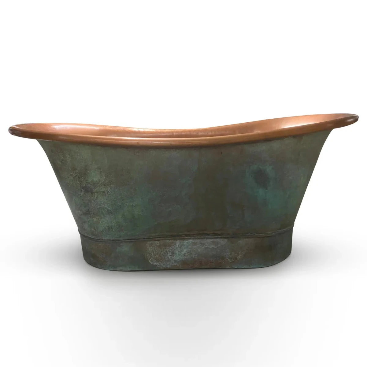 Coppersmith Creations Copper Freestanding Bathtub Antique Turquoise Patina Straight Base Beaded Base in Turquoise Patina