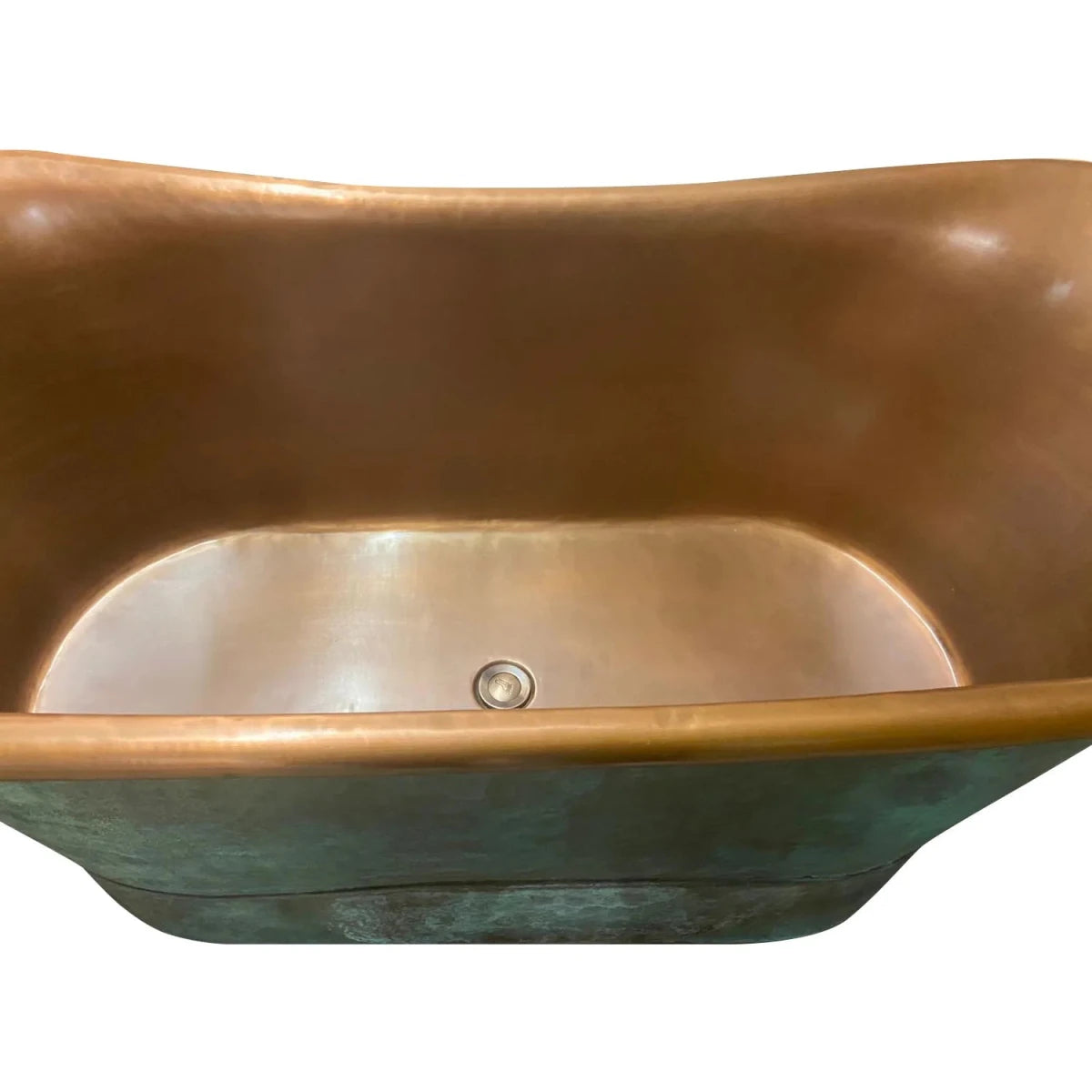 Coppersmith Creations Copper Freestanding Bathtub Antique Turquoise Patina Straight Base Beaded Base in Turquoise Patina