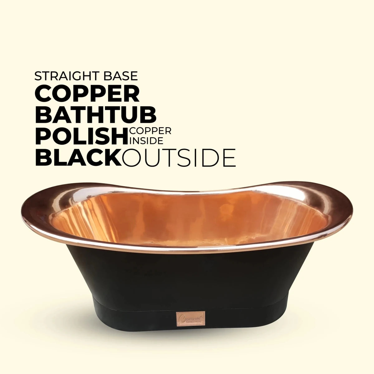 Coppersmith Creations Copper Freestanding Bathtub Black Exterior Straight Base in Lacquered