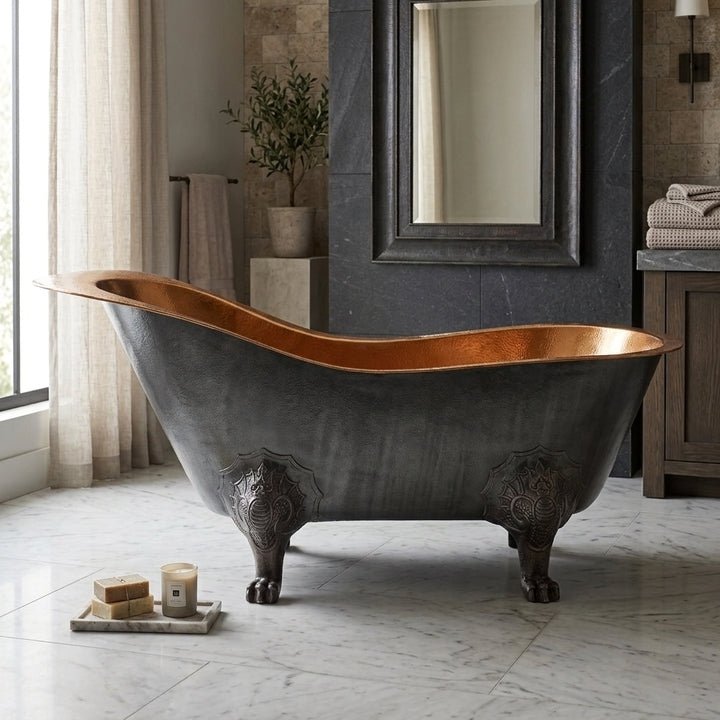Coppersmith Creations Copper Freestanding Bathtub Black Hammered Traditional Clawfoot in Black