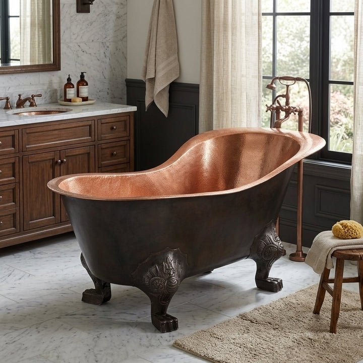 Coppersmith Creations Copper Freestanding Bathtub Black Hammered Traditional Clawfoot in Black